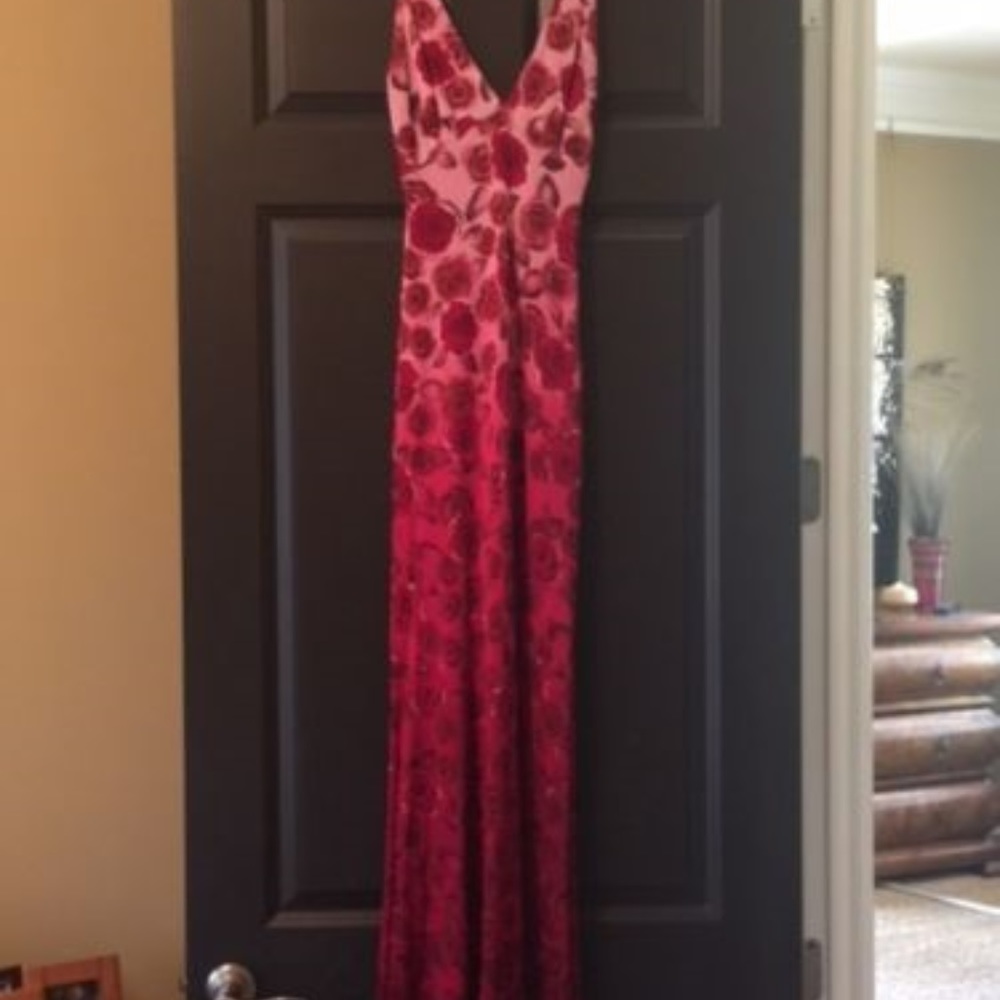 Nicole Miller Collection Pink to Burgundy Ombre Maxi Cocktail Dress XS